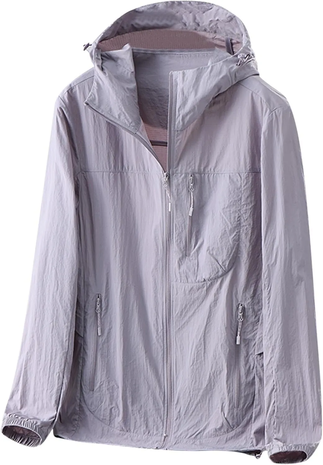 Gorgeous Unisex Solid Color UV Sunscreen Clothing Coat Lightweight Seaside Wear Hooded Zipper Long Sleeved Jacket