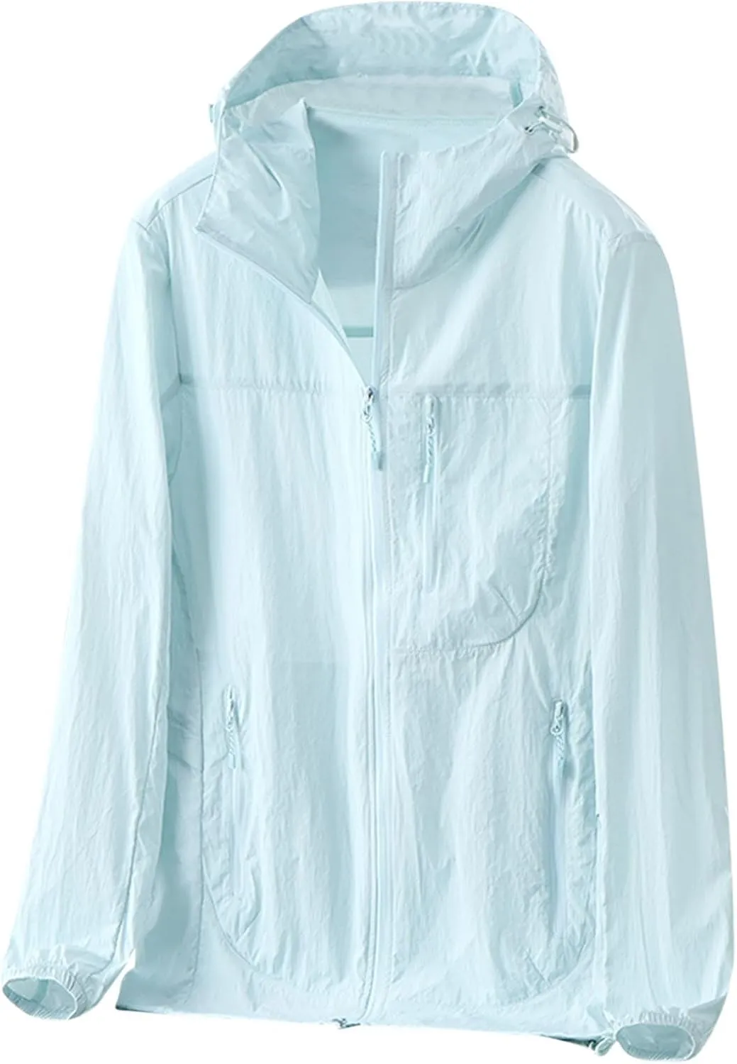 Gorgeous Unisex Solid Color UV Sunscreen Clothing Coat Lightweight Seaside Wear Hooded Zipper Long Sleeved Jacket