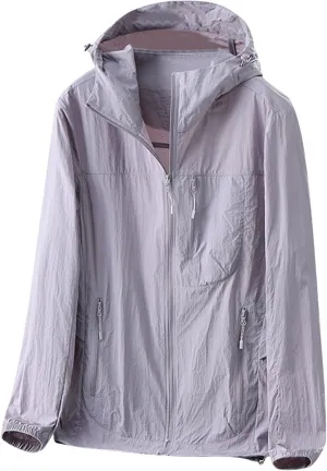 Gorgeous Unisex Solid Color UV Sunscreen Clothing Coat Lightweight Seaside Wear Hooded Zipper Long Sleeved Jacket