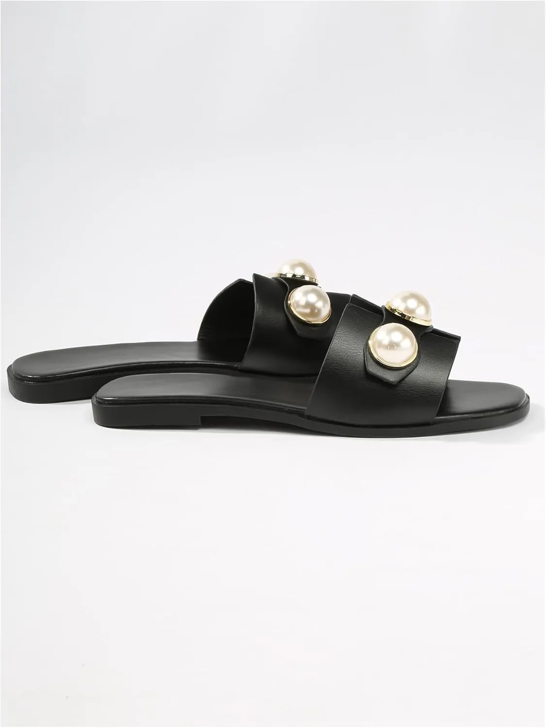 GORGLITTER Women's H Sandals Pearl Flat Sandals Square Toe Dressy Summer Cute Sandals Shoes 2025