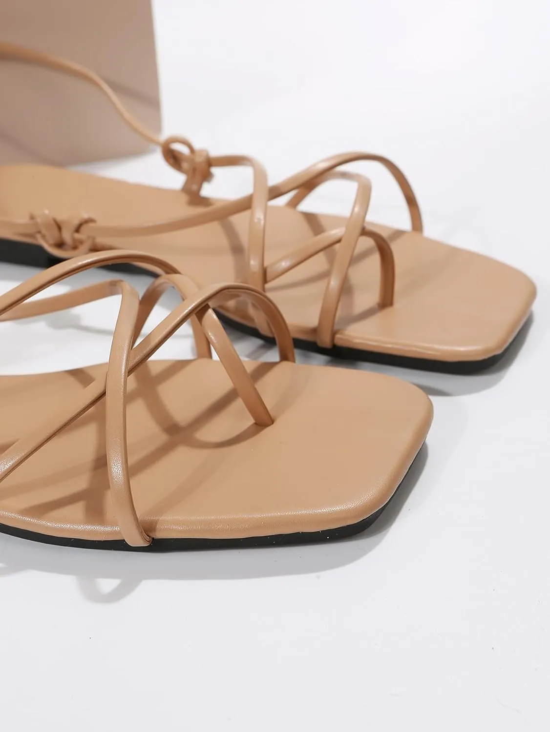 GORGLITTER Women's Summer Strappy Beach Sandals For Women 2025 Leather Lace Up Shoes