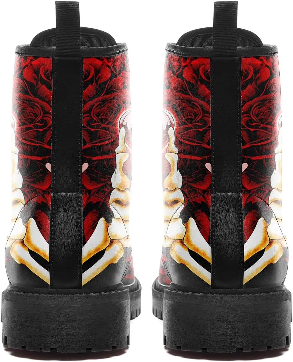 Gothic Boots Skull Rose Combat Boots Lace-Up Ankle Booties Fashion Leather Work Boots