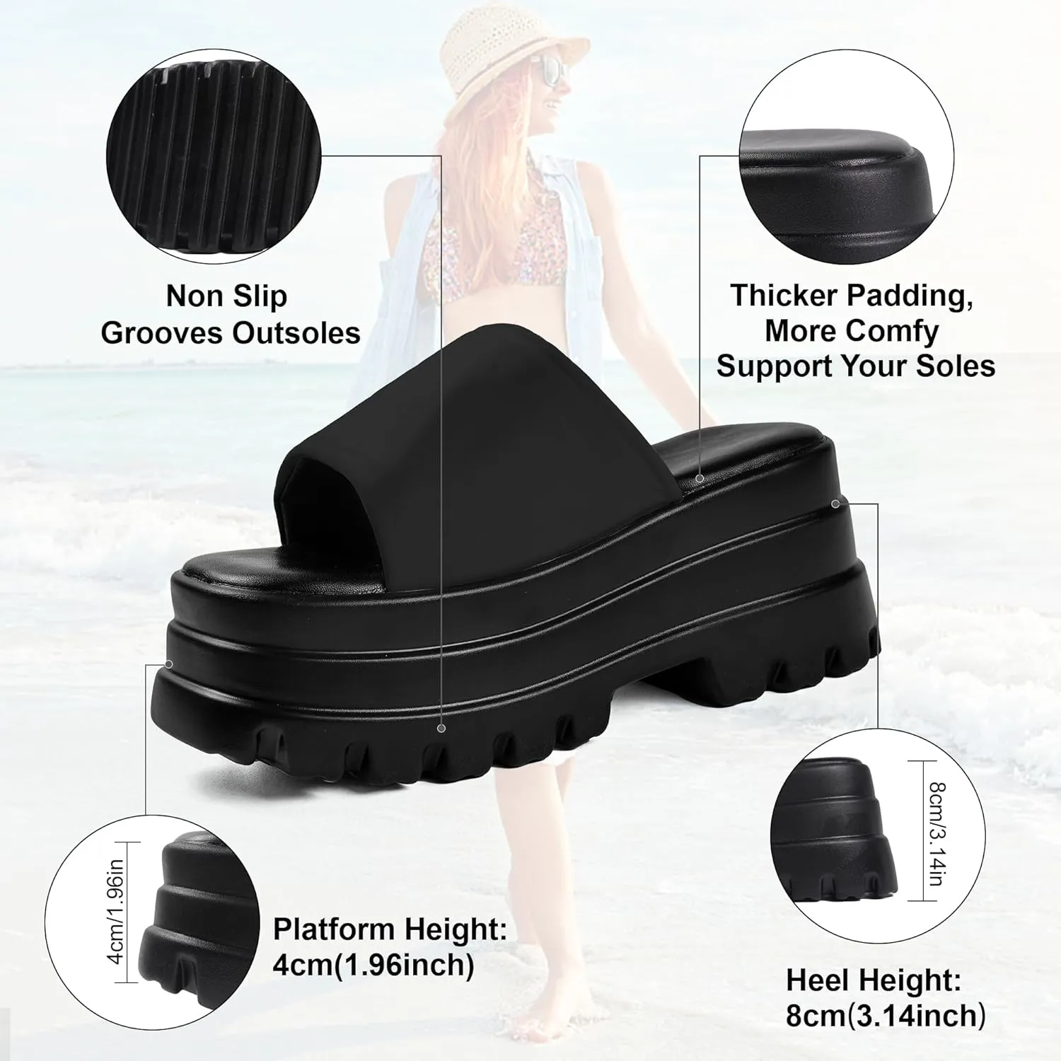 Gothniero women black platform sandals goth chunky wedge heel summer sandals girls gothic punk platform sandals for women metallic spider buckles slides size 5.5-11
