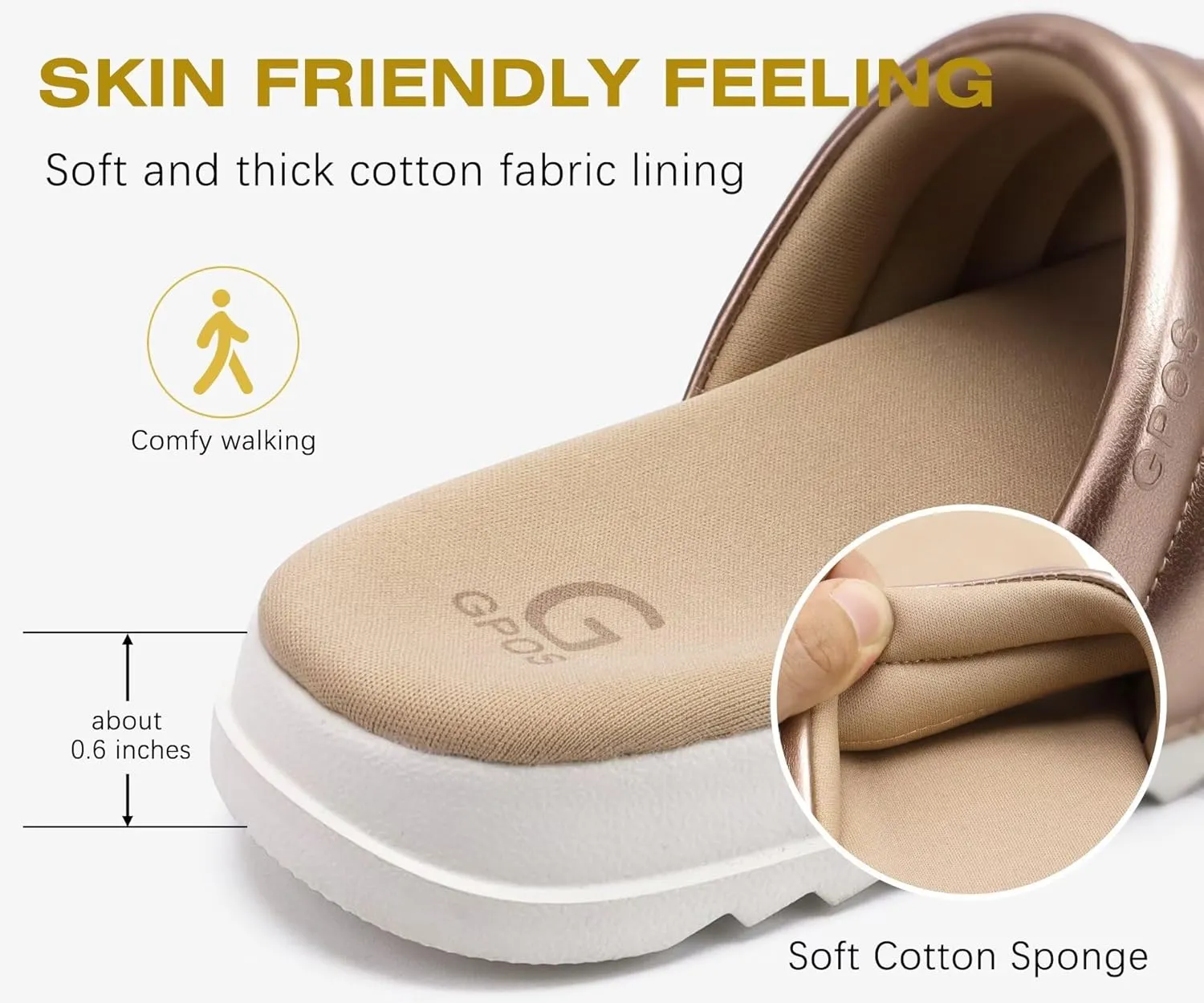 GPOS Womens Slides with Memory Foam Soft Cushioned Cozy House Slippers for Woman Comfy Open Toe Ladies Sandals Leather Slip on Bedroom Shoes Plantar Fasciitis Indoor Outdoor