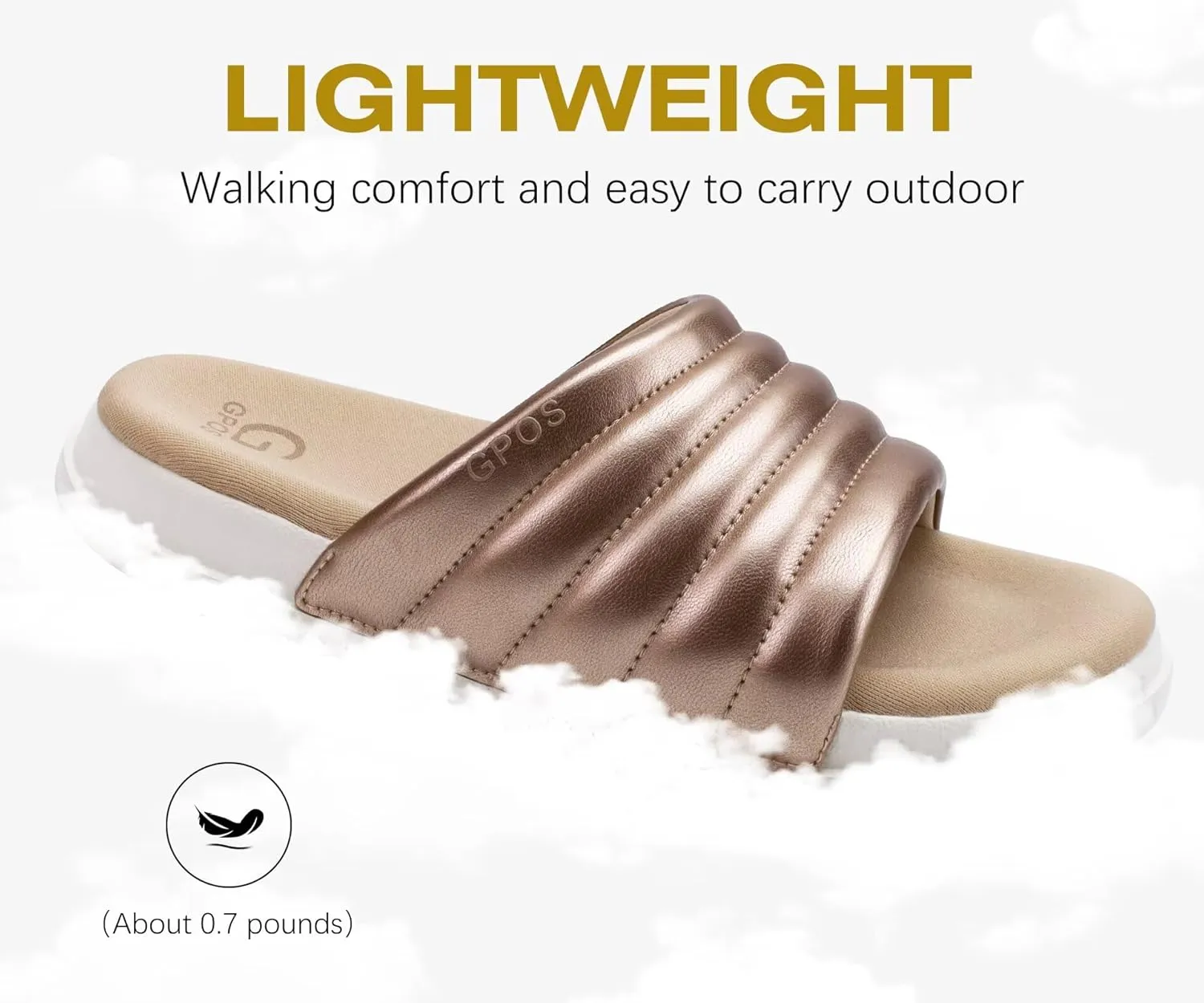 GPOS Womens Slides with Memory Foam Soft Cushioned Cozy House Slippers for Woman Comfy Open Toe Ladies Sandals Leather Slip on Bedroom Shoes Plantar Fasciitis Indoor Outdoor