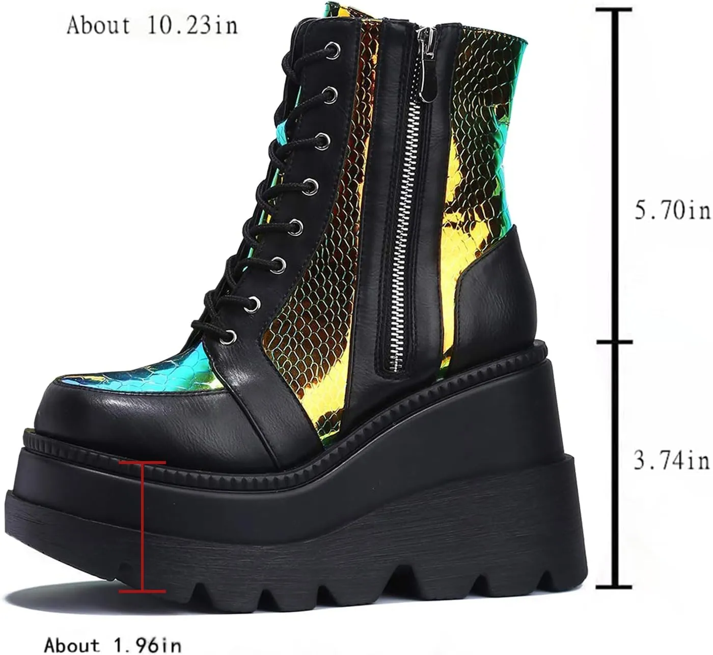 GUNIYIFS Womens Platform Ankle Boots Gothic Combat Boots Wedges Chunky Heel Booties Studded Buckle Lace Up Round Toe Boots