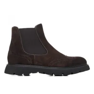 Handmade Customisable Dark Brown Suede Leather Chunky Sole Chelsea Boots