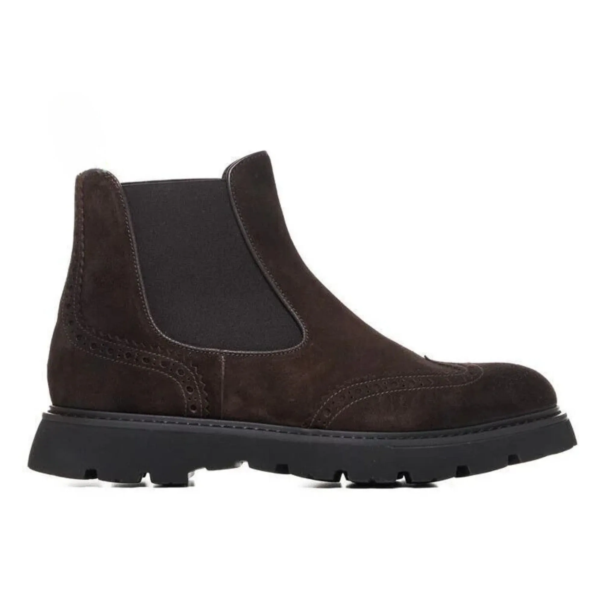 Handmade Customisable Dark Brown Suede Leather Chunky Sole Chelsea Boots