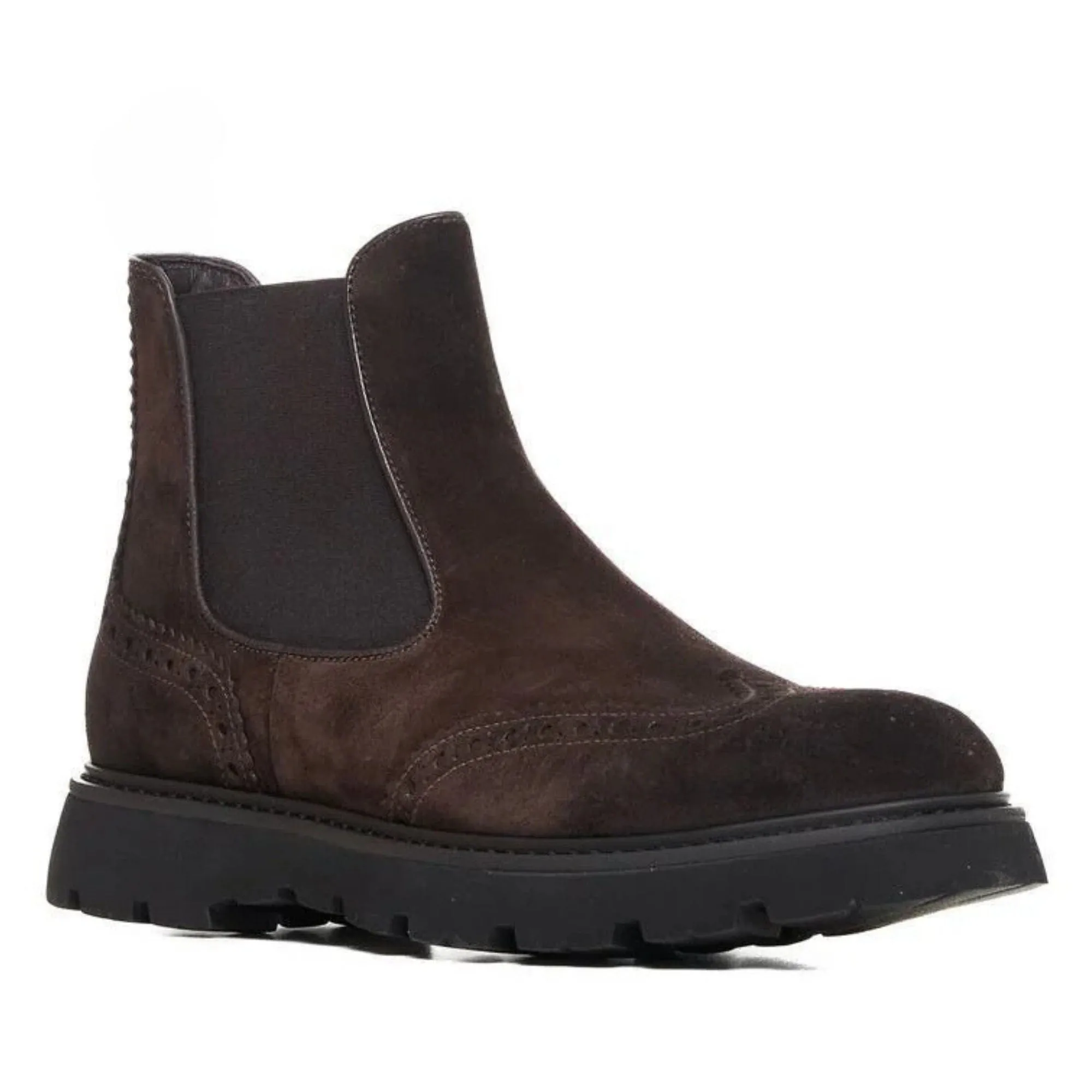 Handmade Customisable Dark Brown Suede Leather Chunky Sole Chelsea Boots