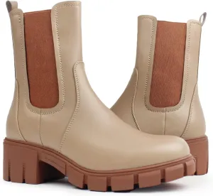 Hawkwell Women's Platform Chelsea Boots Chunky Ankle Boots Elastic Block Heel Lug Sole Booties