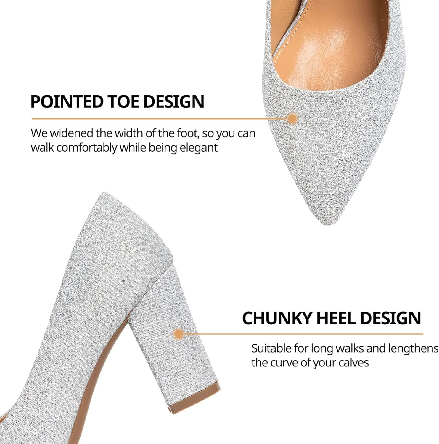 Heel The World Women's High Chunky Block Closed Toe Heels,Slip On Pointed Toe Work Dress Office Wedding Party Pumps Shoes