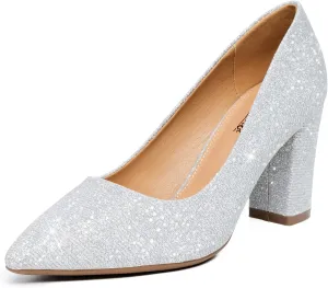 Heel The World Women's High Chunky Block Closed Toe Heels,Slip On Pointed Toe Work Dress Office Wedding Party Pumps Shoes