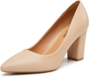 Heel The World Women's High Chunky Block Closed Toe Heels,Slip On Pointed Toe Work Dress Office Wedding Party Pumps Shoes