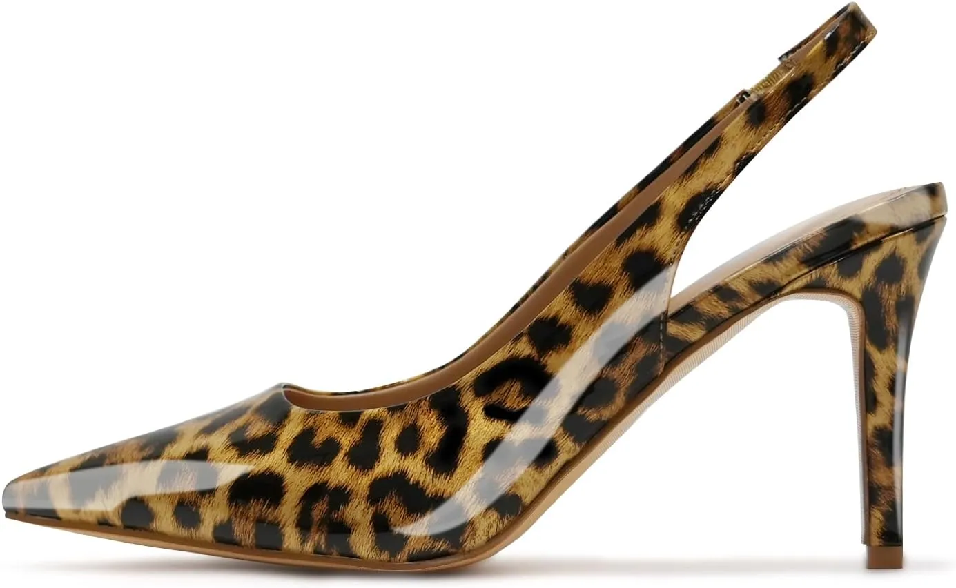 heelchic Slingback Heels for Women Pointed Toe Stiletto Heel Closed Toe Pumps Slip on High Heels 2.95 inch Dress Pumps