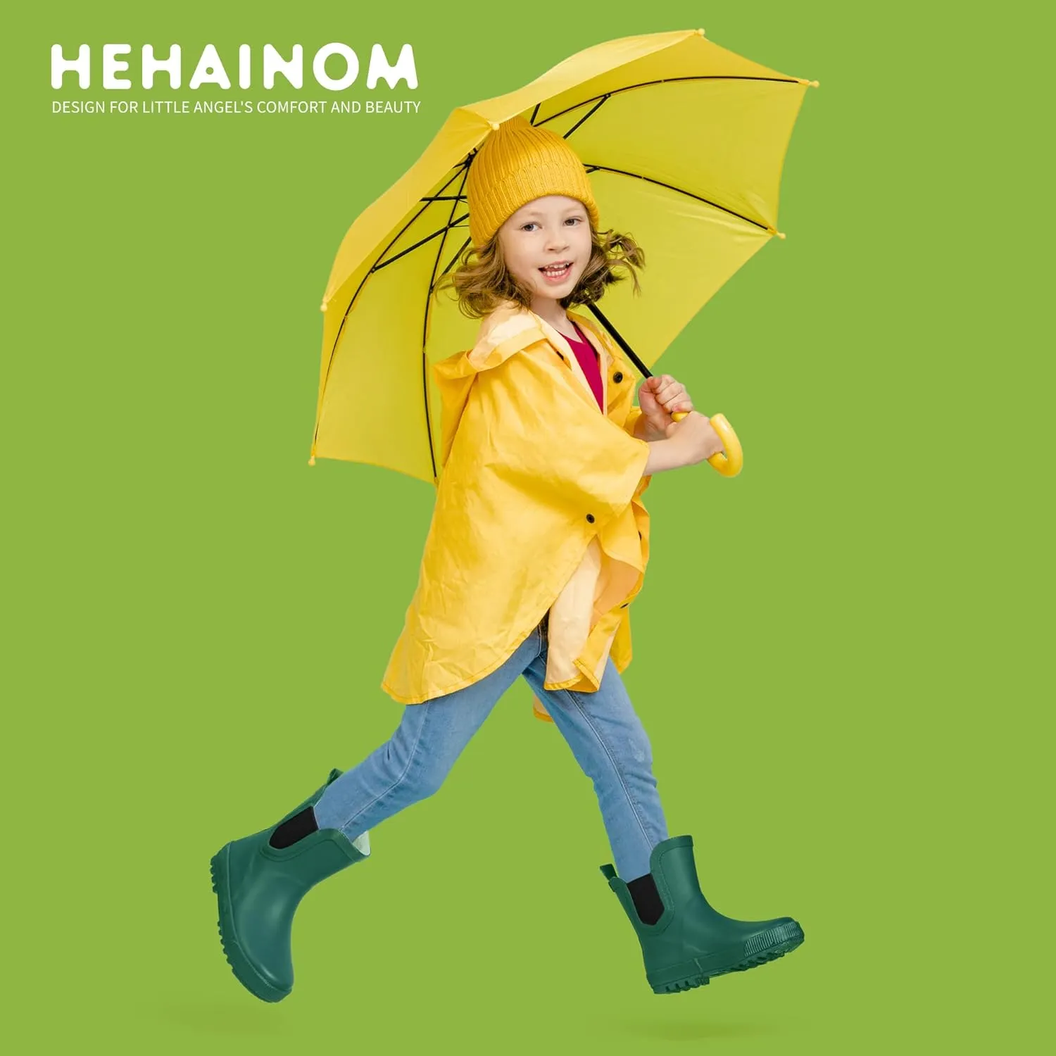 Hehainom Toddler Kids Rain Boots for Girls Boys Waterproof Rainboots Easy-on Light Weight Chelsea Rain Shoes