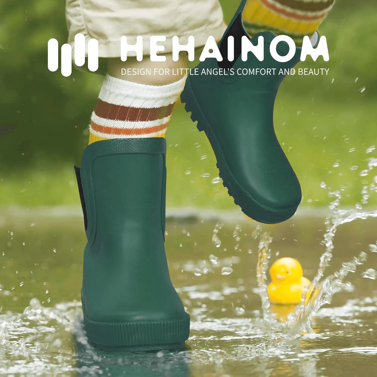 Hehainom Toddler Kids Rain Boots for Girls Boys Waterproof Rainboots Easy-on Light Weight Chelsea Rain Shoes