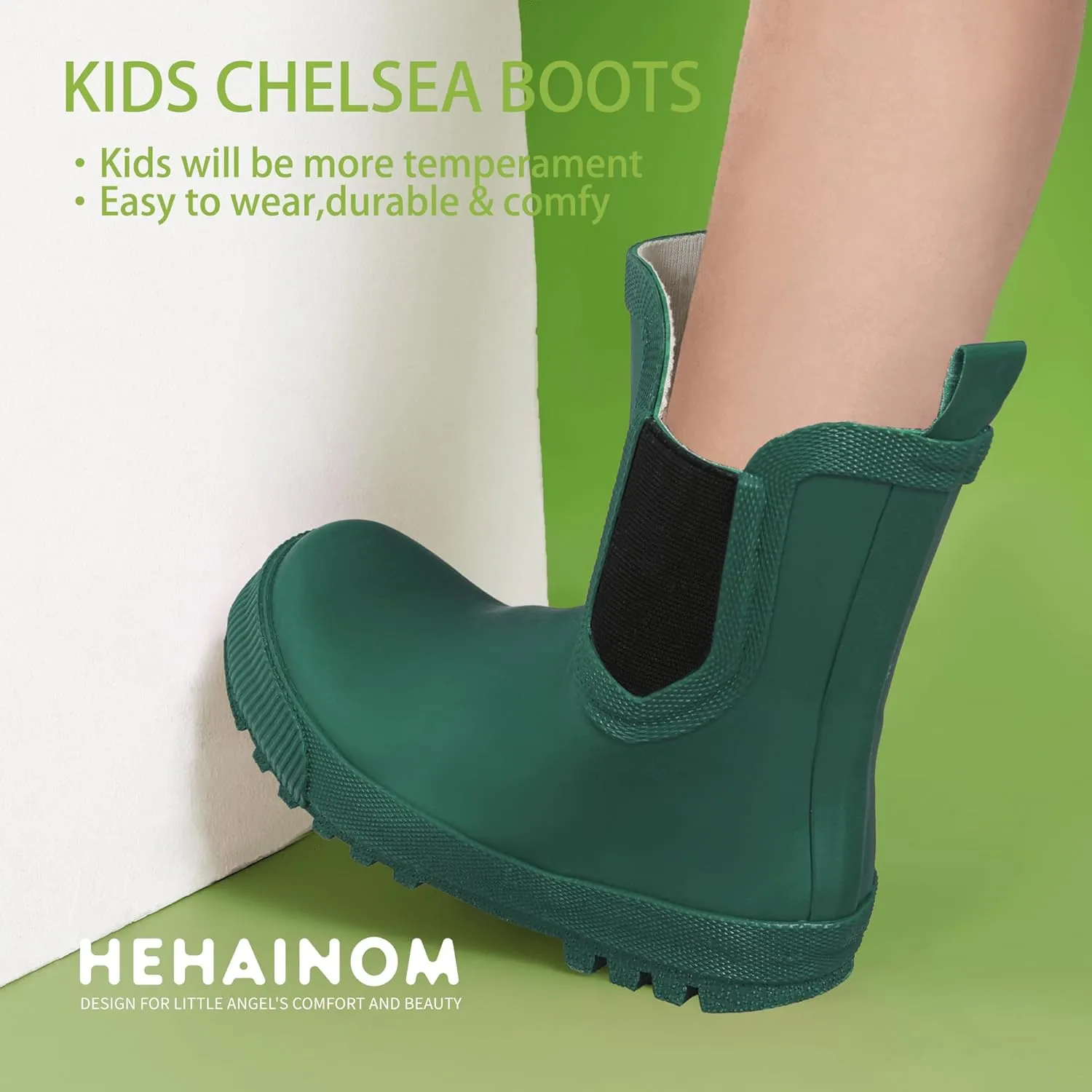 Hehainom Toddler Kids Rain Boots for Girls Boys Waterproof Rainboots Easy-on Light Weight Chelsea Rain Shoes