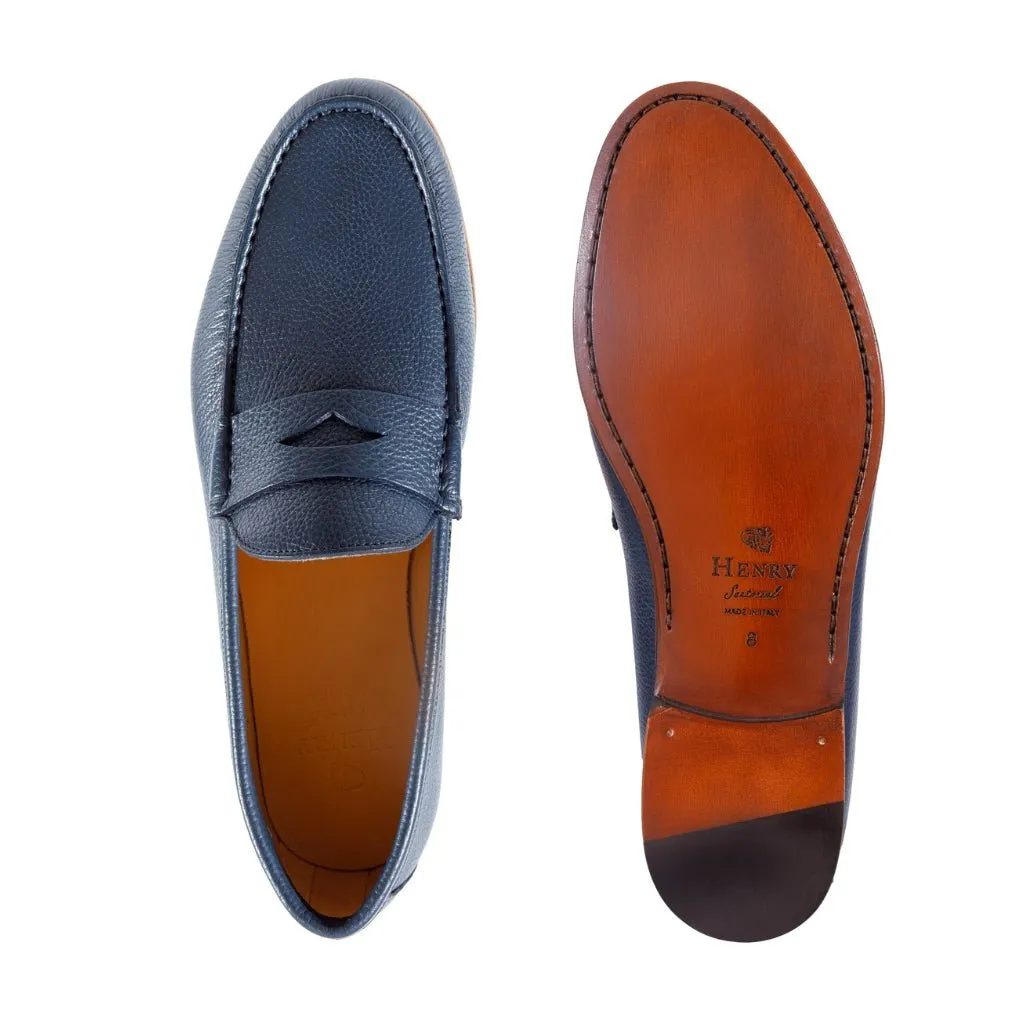 HENRY SARTORIAL Calf Leather Penny Loafer NAVY