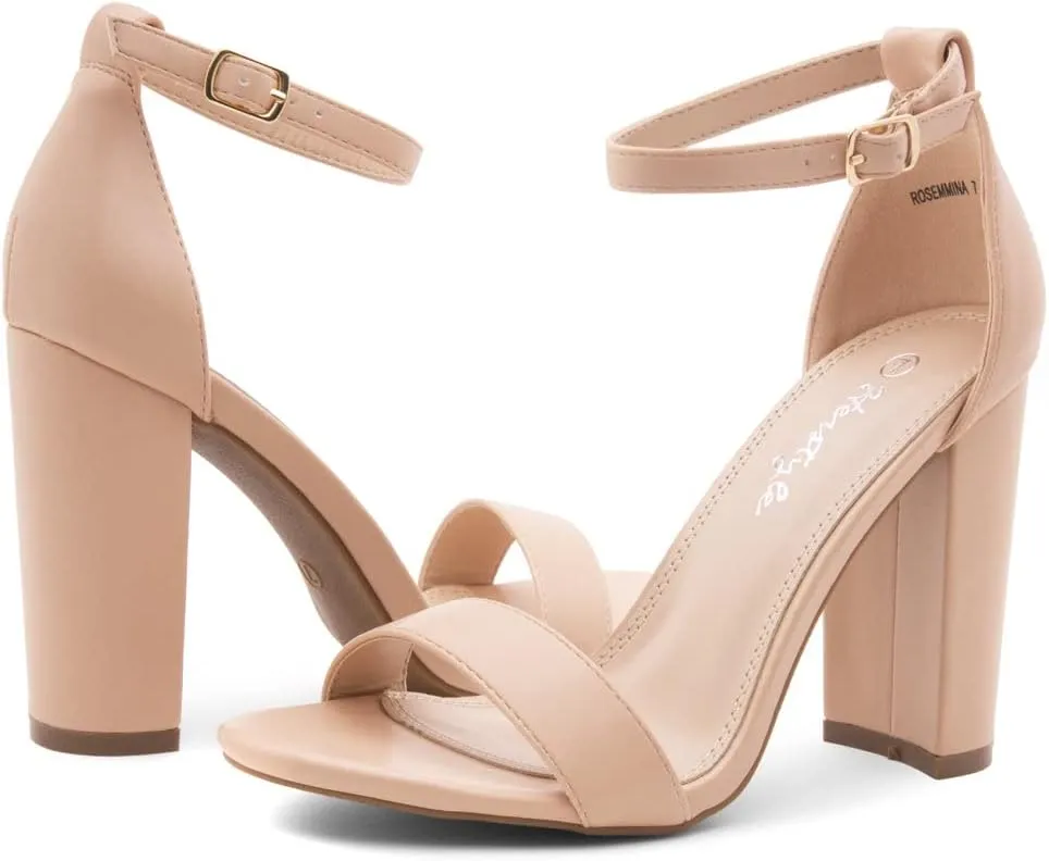 Herstyle Women’s Chunky Block Heels – Open Toe Ankle Strap Sandals, 3.75 Inch High Heels for Wedding, Party & Dressy Occasions – Comfortable Strappy Dress Shoes