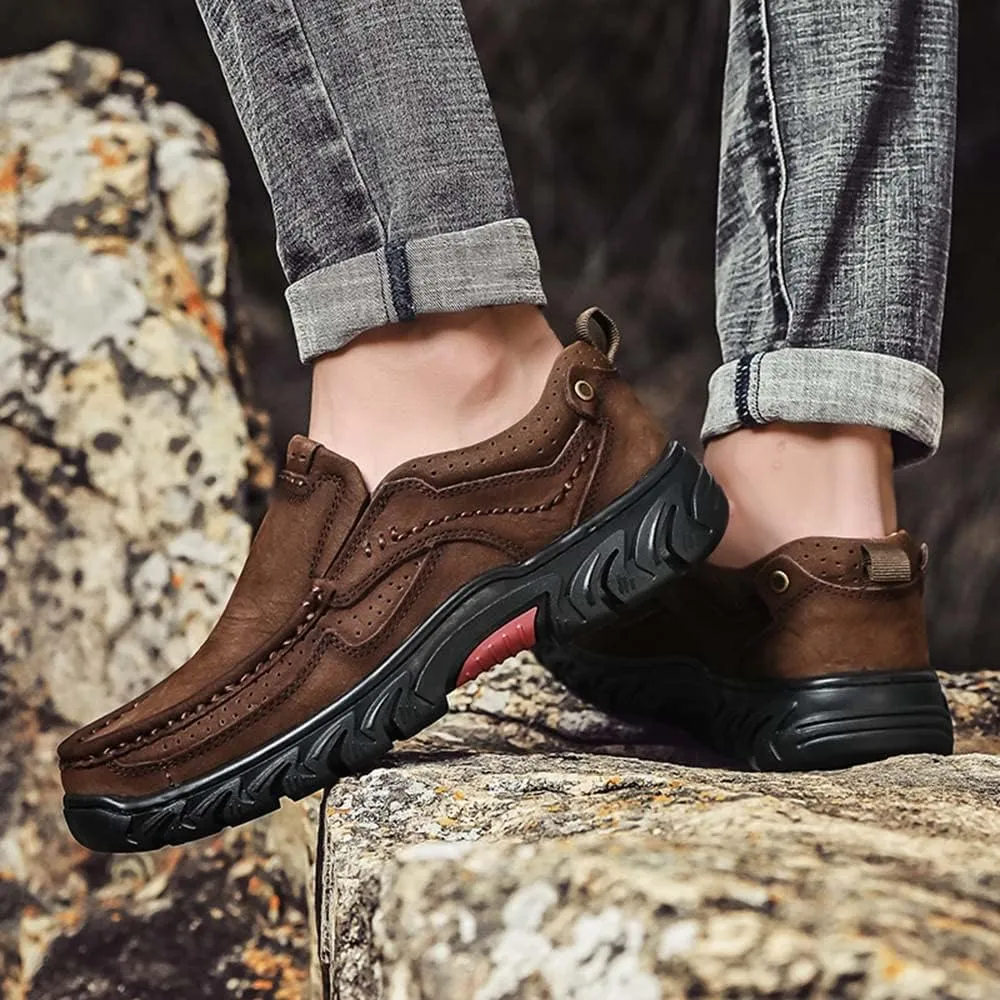 HESBITEUL Men's Leather Loafers Office Slip-on Shoes Casual Walking for Work Outdoor Trekking