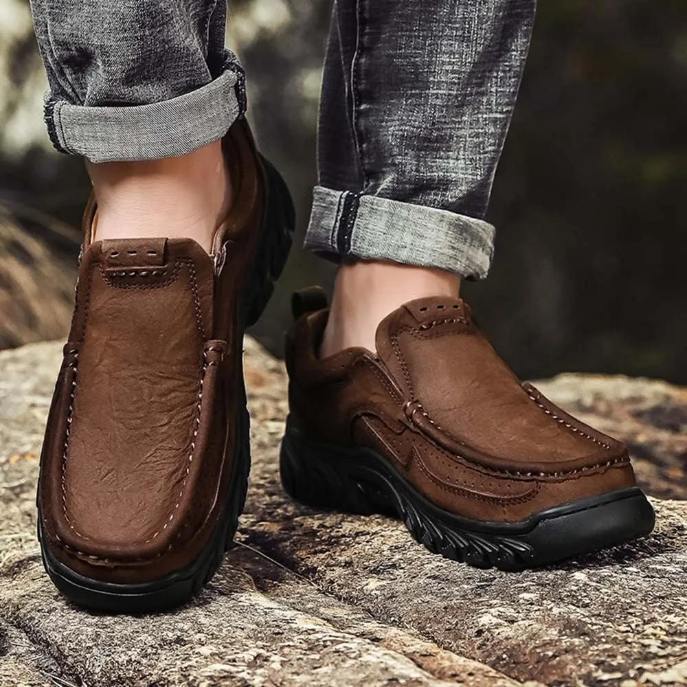 HESBITEUL Men's Leather Loafers Office Slip-on Shoes Casual Walking for Work Outdoor Trekking