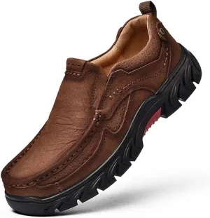 HESBITEUL Men's Leather Loafers Office Slip-on Shoes Casual Walking for Work Outdoor Trekking