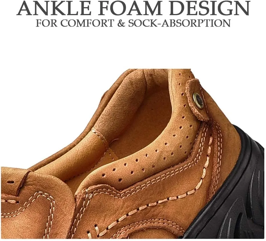 HESBITEUL Men's Leather Loafers Office Slip-on Shoes Casual Walking for Work Outdoor Trekking