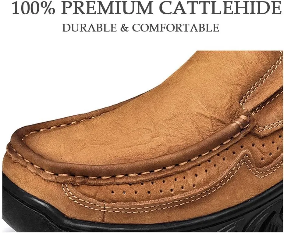 HESBITEUL Men's Leather Loafers Office Slip-on Shoes Casual Walking for Work Outdoor Trekking