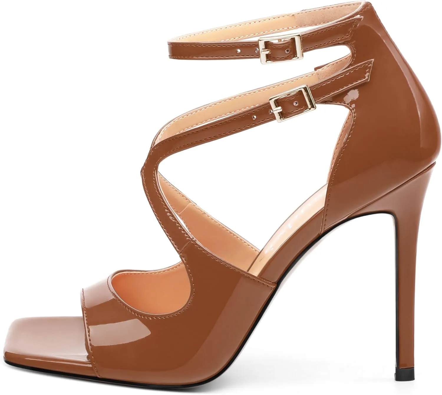 High Heels for Women, Women's Stiletto Heels Cross Strappy Square Open Toe Sexy Sandals Ankle Strap Buckle High Heels Fashion Dress Prom Sandals