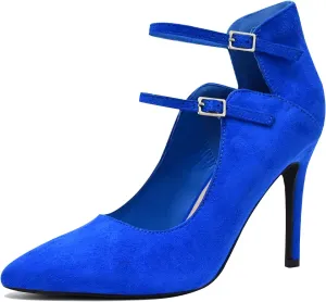 High Heels Pumps for Women 3.7-Inch Closed Toe Pumps Dress Shoes Trendy Two Ankle Strap Pointed Toe Sexy Stiletto Heels for Prom Business Party Wedding
