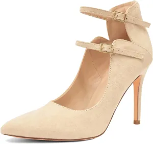 High Heels Pumps for Women 3.7-Inch Closed Toe Pumps Dress Shoes Trendy Two Ankle Strap Pointed Toe Sexy Stiletto Heels for Prom Business Party Wedding