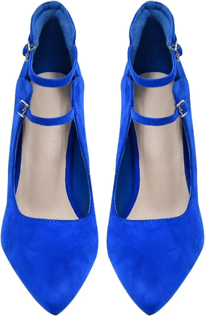 High Heels Pumps for Women 3.7-Inch Closed Toe Pumps Dress Shoes Trendy Two Ankle Strap Pointed Toe Sexy Stiletto Heels for Prom Business Party Wedding