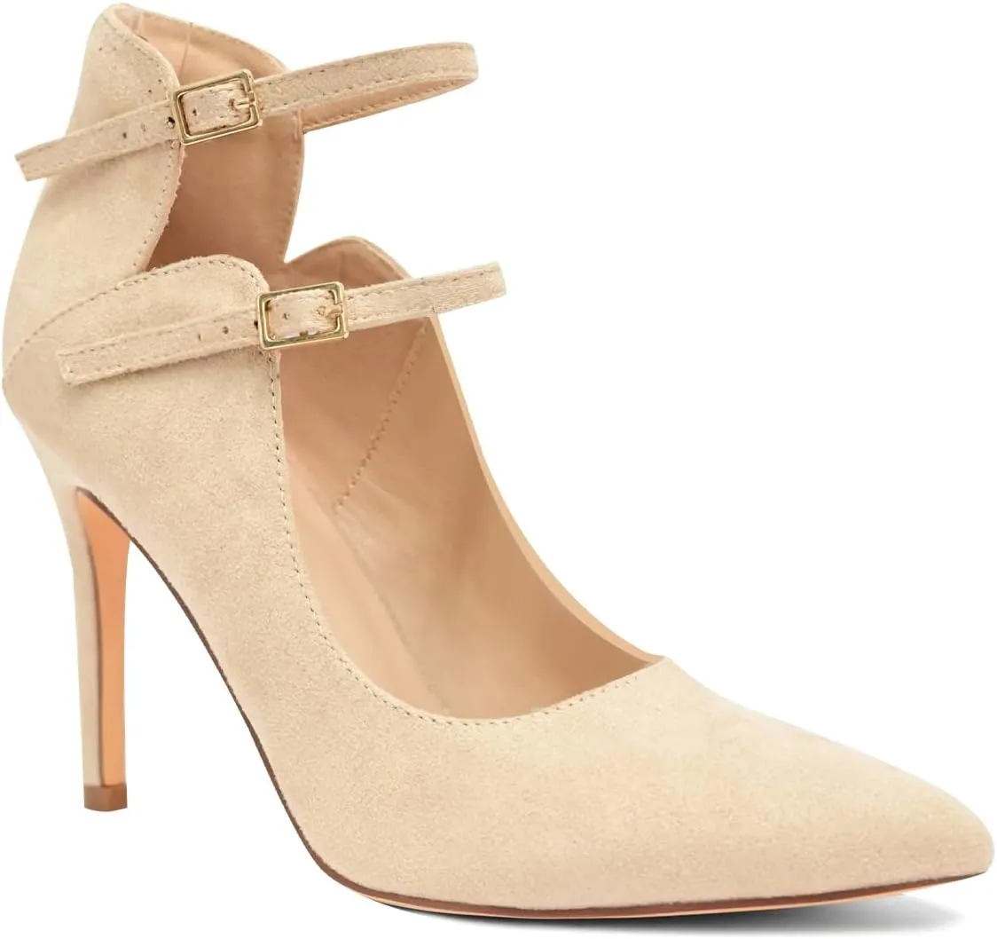High Heels Pumps for Women 3.7-Inch Closed Toe Pumps Dress Shoes Trendy Two Ankle Strap Pointed Toe Sexy Stiletto Heels for Prom Business Party Wedding