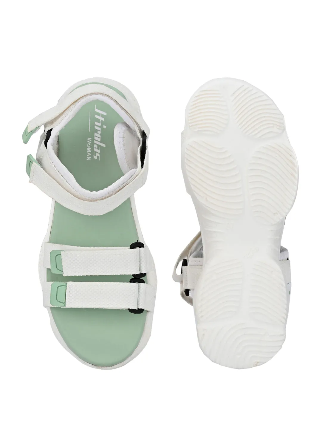 Hirolas® Women White/SeaGreen Fabric Sports _Sandals (HROWSL02SGW)