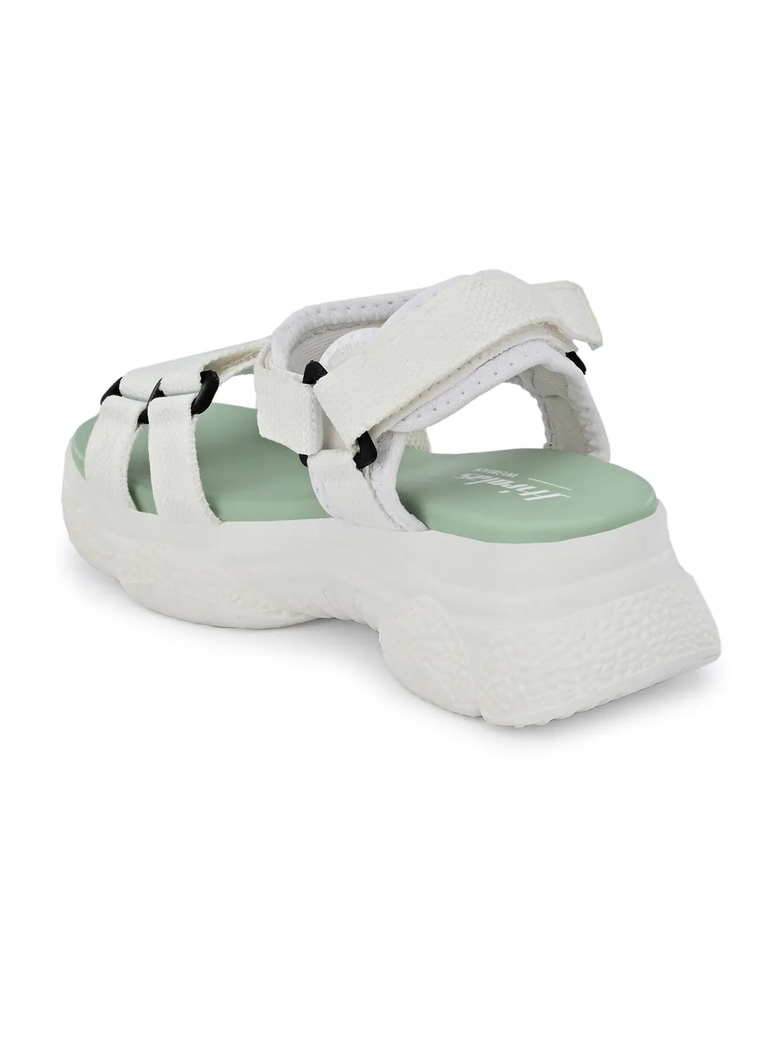 Hirolas® Women White/SeaGreen Fabric Sports _Sandals (HROWSL02SGW)