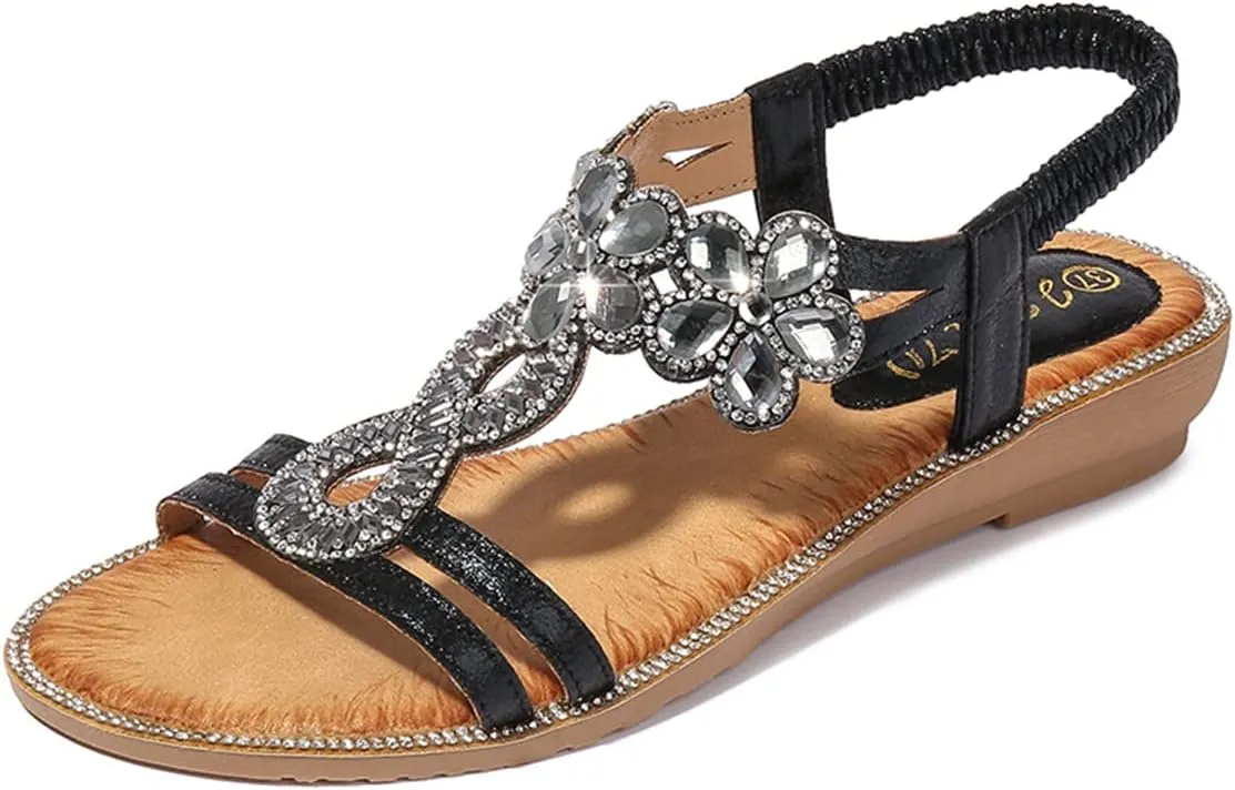 HNGHOU Women's Summer Casual Bohemia Open Toe Beach Wedge Sandal Shoes