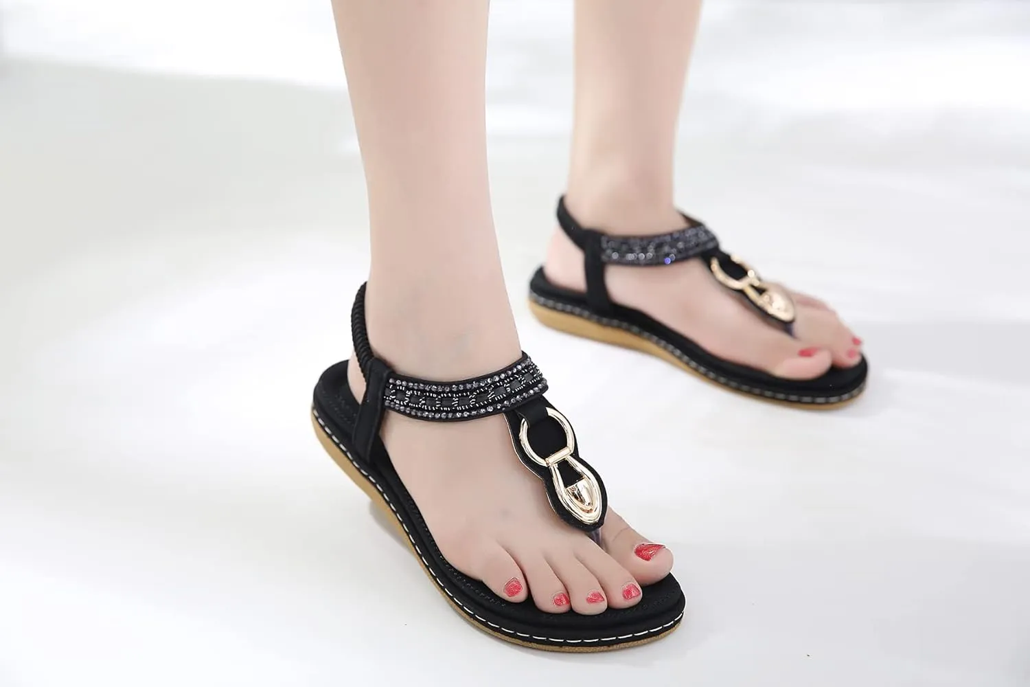 HNGHOU Women's Summer Sandals Casual Comfortable Flip Flops Bohemian Beach Clip Toe Sandals