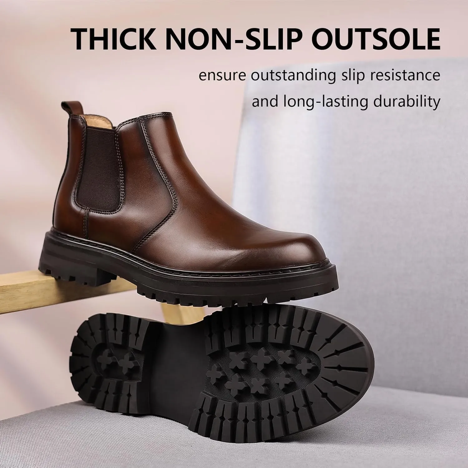 Holy dove Mens Chelsea Boots Leather Ankle Boots for Men Classic Stylish Slip On Dress Boots for Casual Fomal Wear