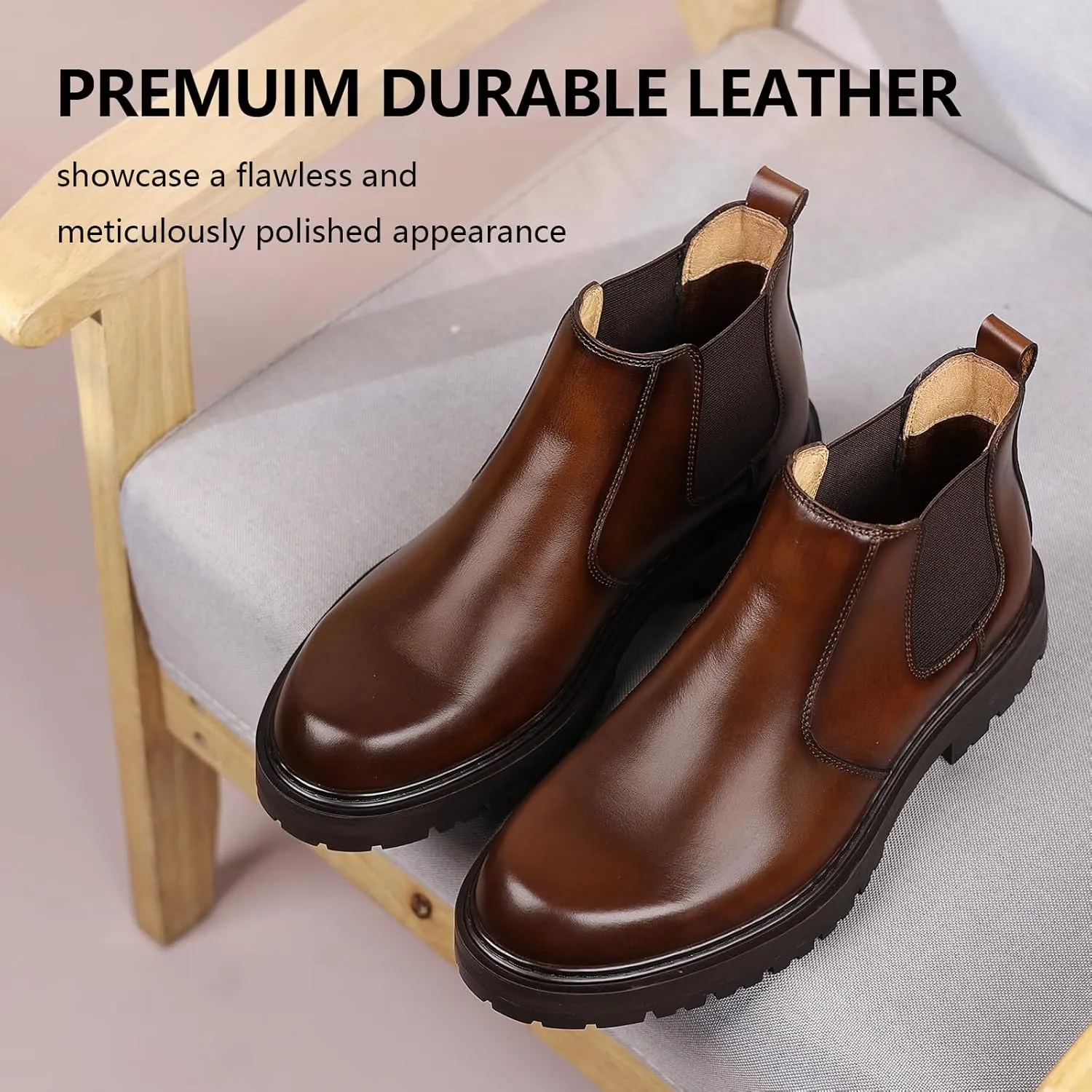 Holy dove Mens Chelsea Boots Leather Ankle Boots for Men Classic Stylish Slip On Dress Boots for Casual Fomal Wear