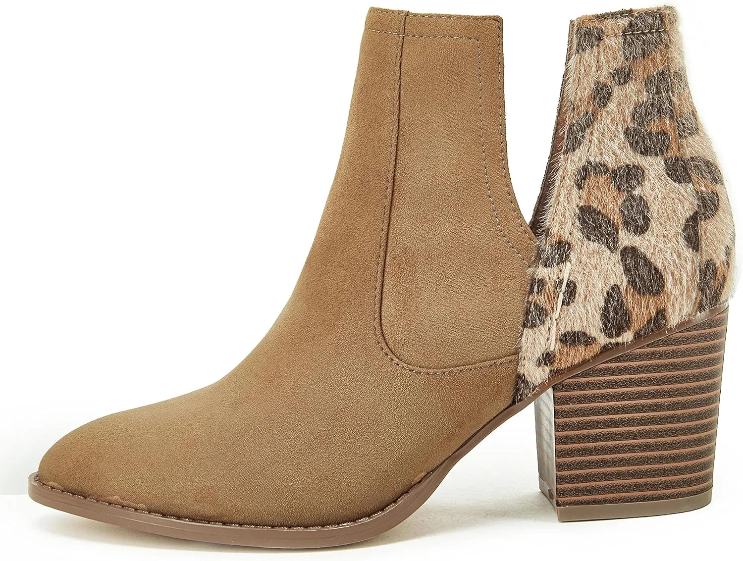 Huiyuzhi Womens Ankle Boots Slip on Cutout Pointed Toe Snakeskin Chunky Stacked Mid Heel Bootie