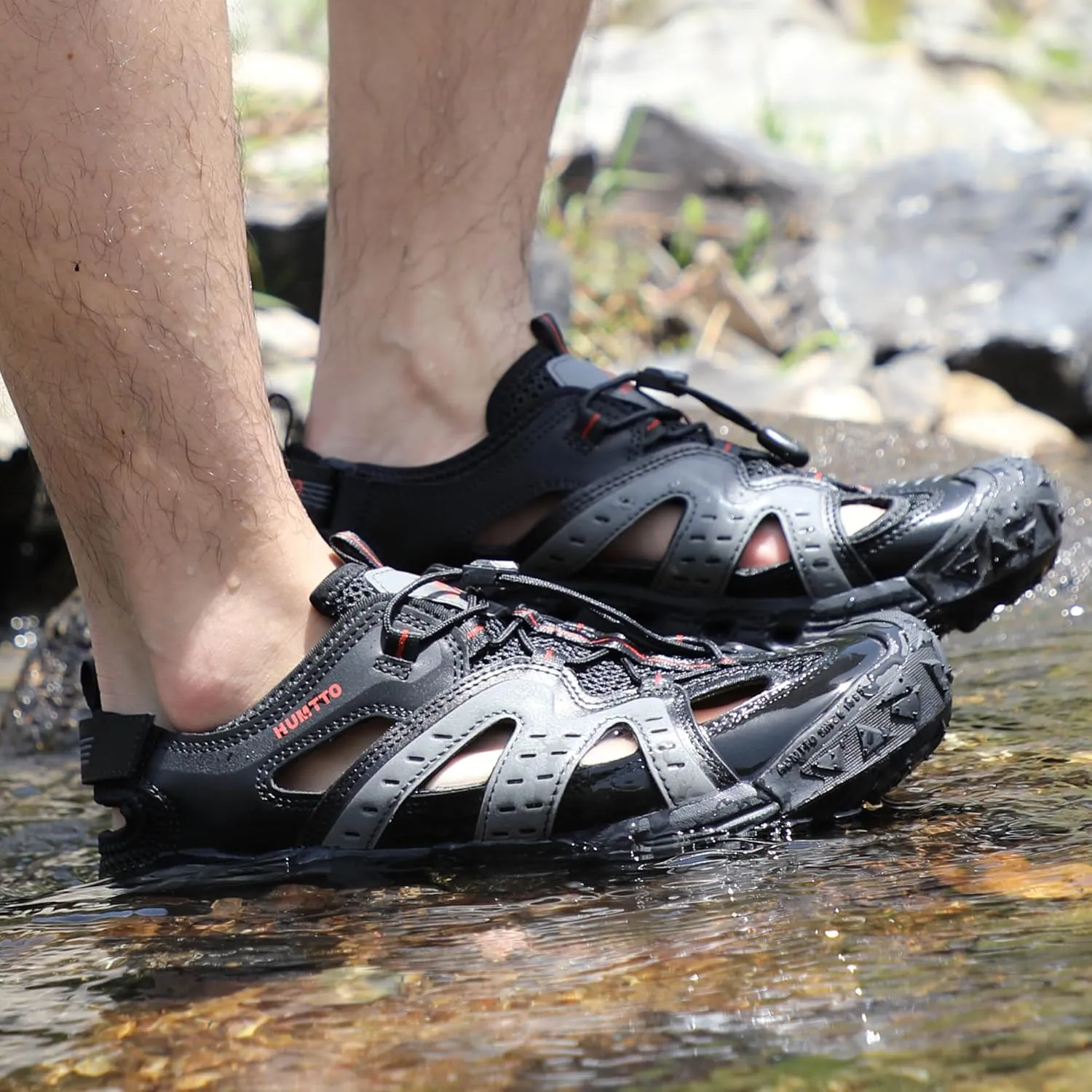 HUMTTO Men's Amphibious Closed Toe Hiking Sandals Quick-Dry Water Shoes Non-Slip Athletic Adjustable Outdoor Fisherman Beach Summer Walking Travel Shoe