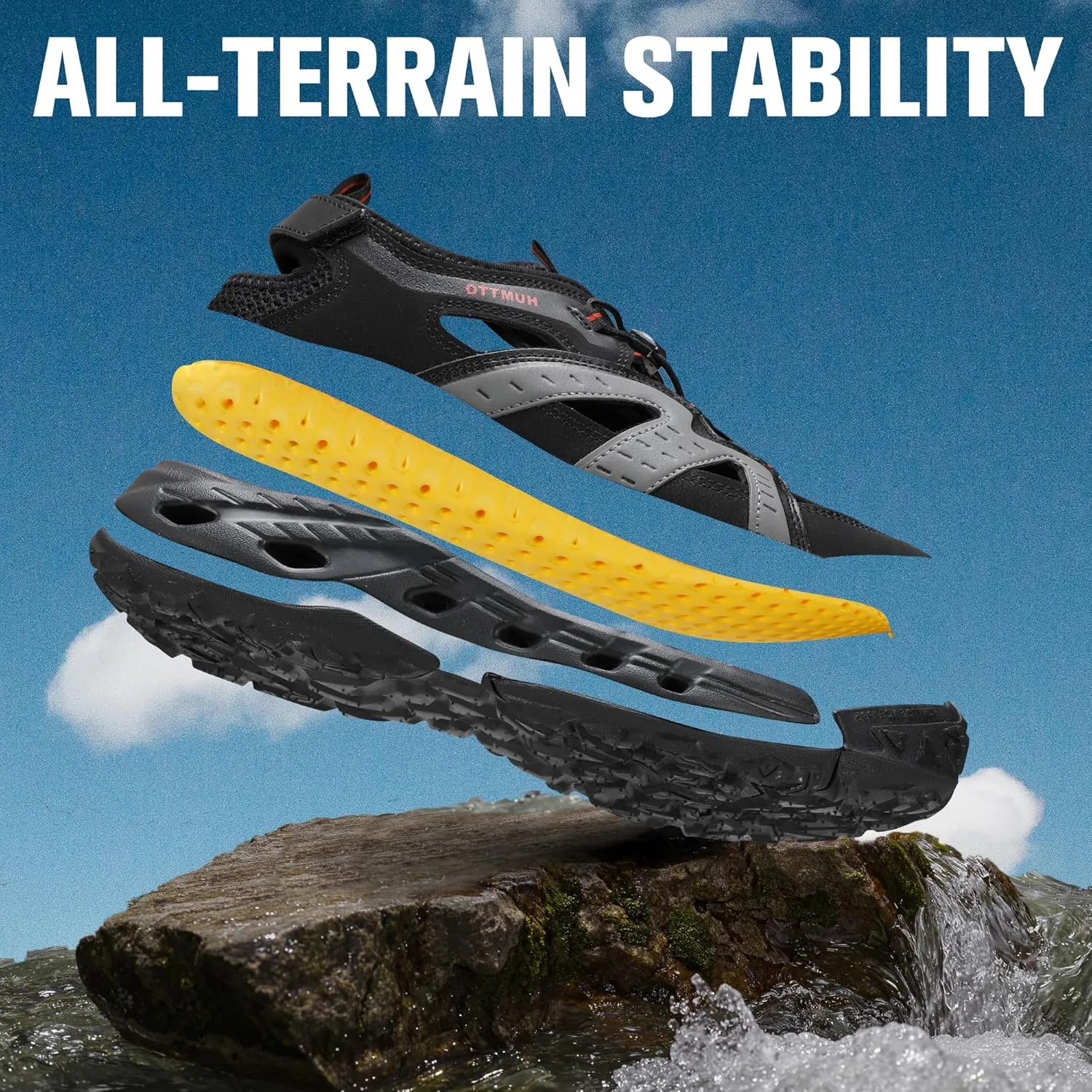 HUMTTO Men's Amphibious Closed Toe Hiking Sandals Quick-Dry Water Shoes Non-Slip Athletic Adjustable Outdoor Fisherman Beach Summer Walking Travel Shoe