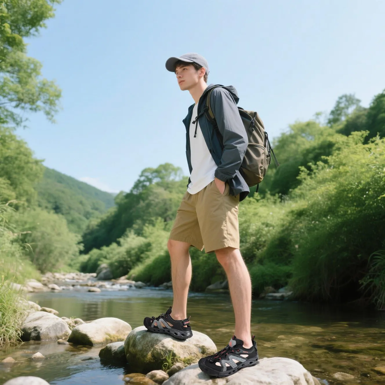 HUMTTO Men's Amphibious Closed Toe Hiking Sandals Quick-Dry Water Shoes Non-Slip Athletic Adjustable Outdoor Fisherman Beach Summer Walking Travel Shoe