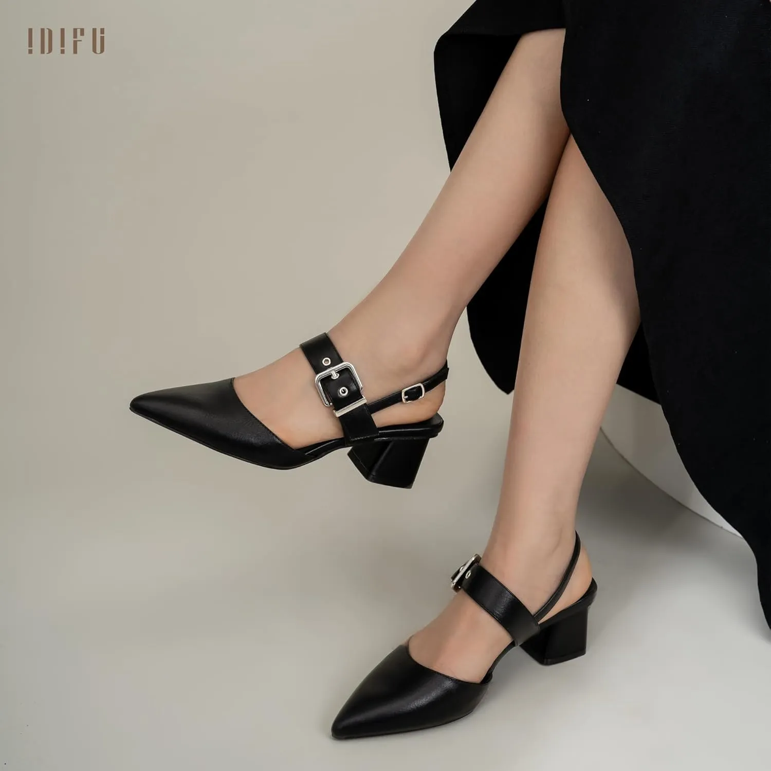 IDIFU IN2 Women's Pumps Closed Toe Chunky Block Slingback Heels Wedding Bridal Bride Prom Formal Dress Shoes for Women Dressy Casual Comfortable Cute Trendy Pointed Toe Low Short Thick Heels