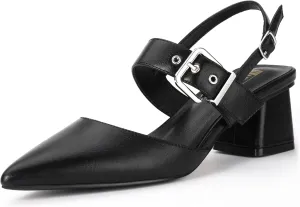 IDIFU IN2 Women's Pumps Closed Toe Chunky Block Slingback Heels Wedding Bridal Bride Prom Formal Dress Shoes for Women Dressy Casual Comfortable Cute Trendy Pointed Toe Low Short Thick Heels