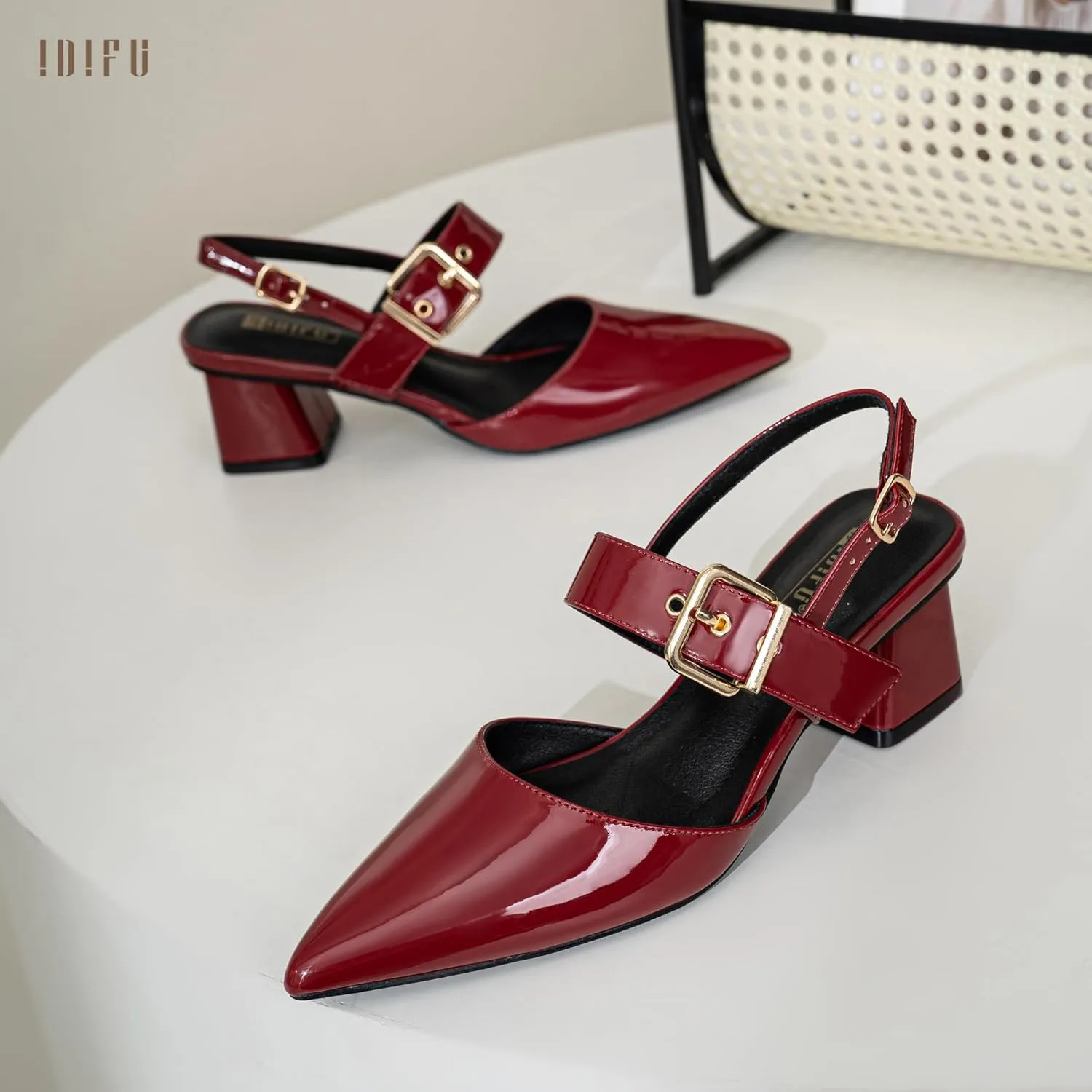 IDIFU IN2 Women's Pumps Closed Toe Chunky Block Slingback Heels Wedding Bridal Bride Prom Formal Dress Shoes for Women Dressy Casual Comfortable Cute Trendy Pointed Toe Low Short Thick Heels