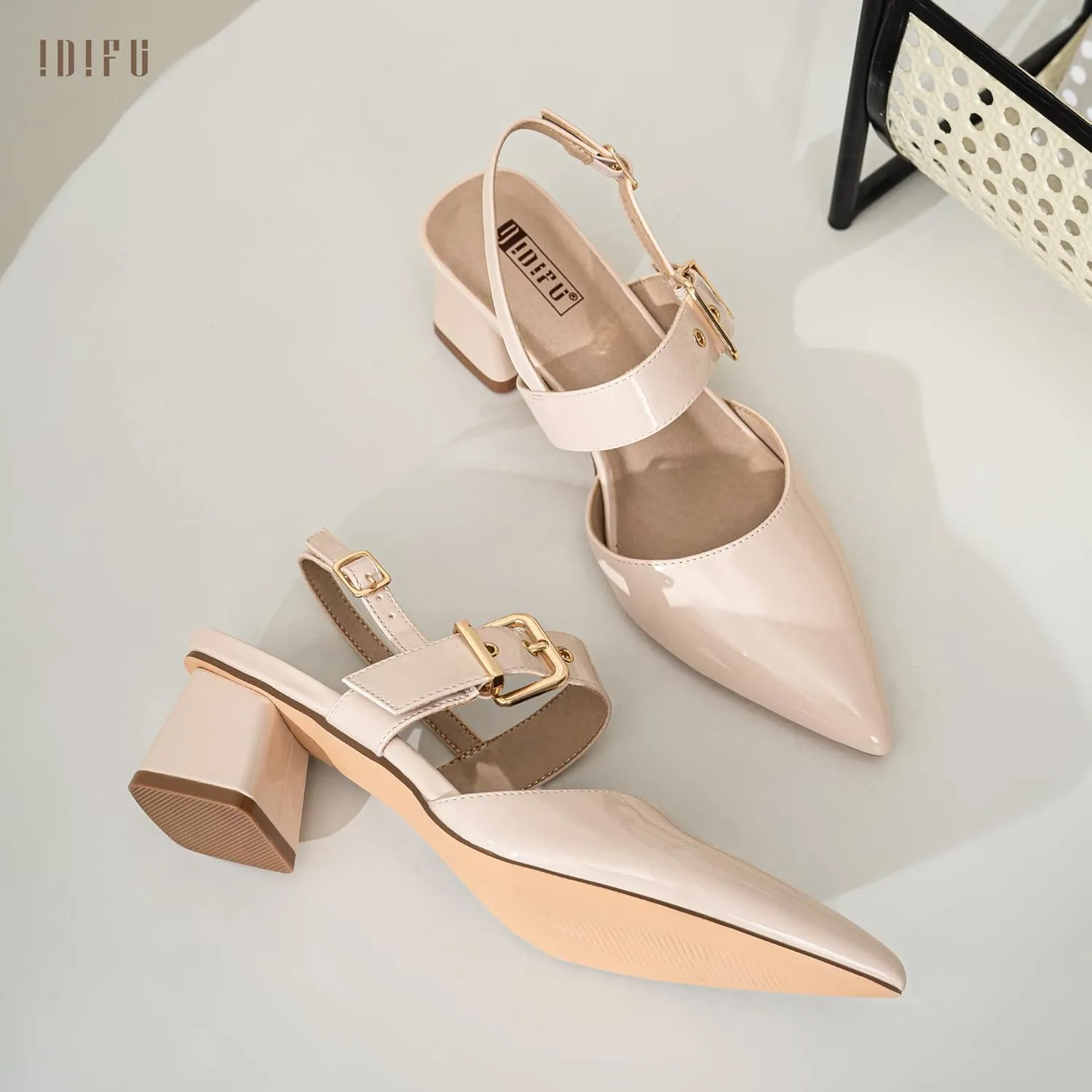 IDIFU IN2 Women's Pumps Closed Toe Chunky Block Slingback Heels Wedding Bridal Bride Prom Formal Dress Shoes for Women Dressy Casual Comfortable Cute Trendy Pointed Toe Low Short Thick Heels