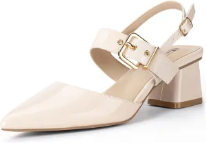 IDIFU IN2 Women's Pumps Closed Toe Chunky Block Slingback Heels Wedding Bridal Bride Prom Formal Dress Shoes for Women Dressy Casual Comfortable Cute Trendy Pointed Toe Low Short Thick Heels