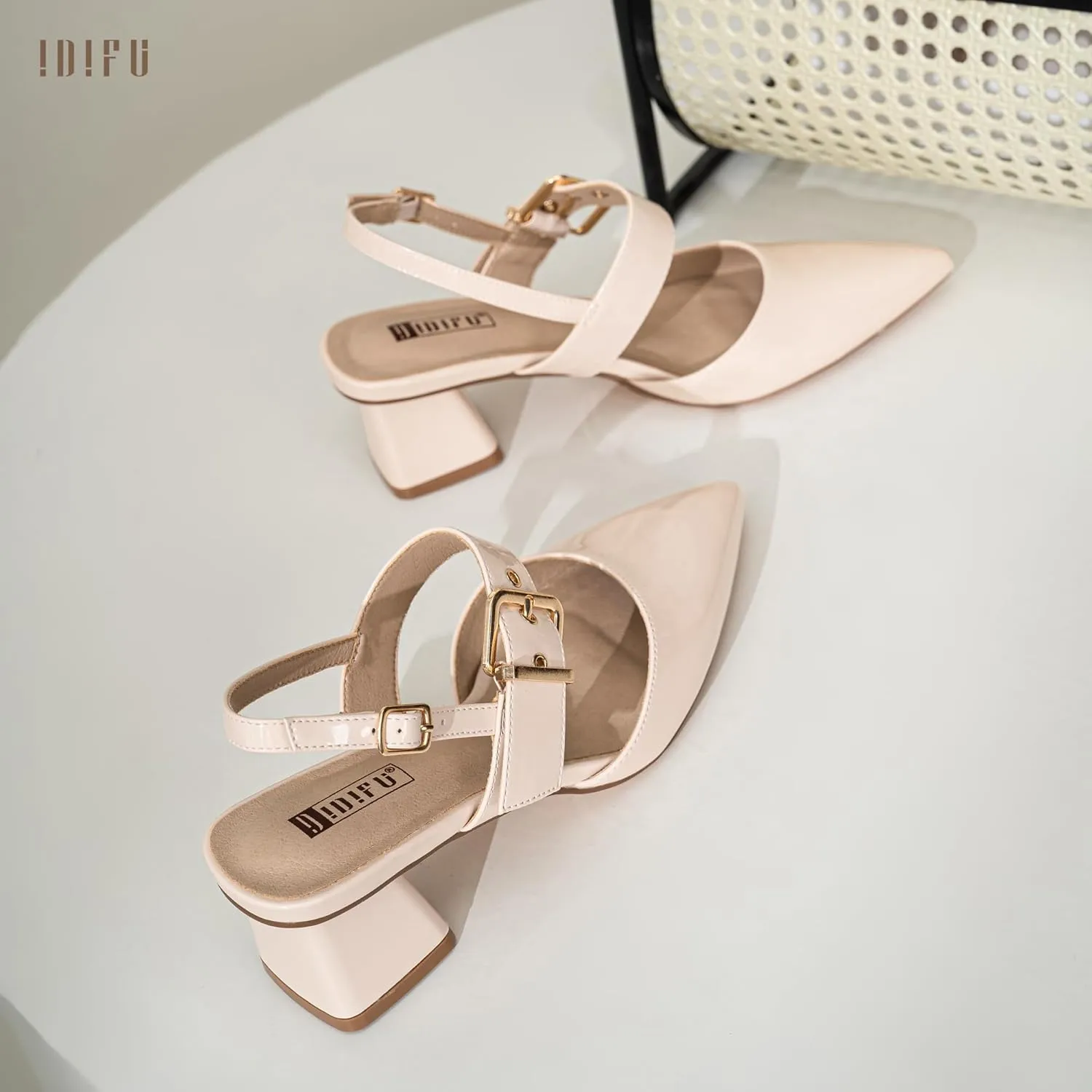 IDIFU IN2 Women's Pumps Closed Toe Chunky Block Slingback Heels Wedding Bridal Bride Prom Formal Dress Shoes for Women Dressy Casual Comfortable Cute Trendy Pointed Toe Low Short Thick Heels
