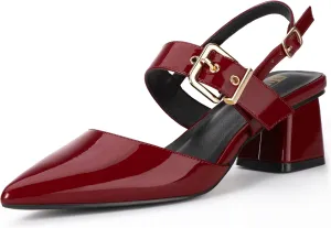 IDIFU IN2 Women's Pumps Closed Toe Chunky Block Slingback Heels Wedding Bridal Bride Prom Formal Dress Shoes for Women Dressy Casual Comfortable Cute Trendy Pointed Toe Low Short Thick Heels
